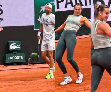 Aryna Sabalenka's Reaction When Dimitrov Tried to HIT Her during Practice | Roland-Garros 2025