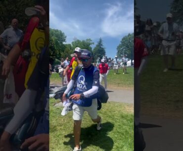 Tom Kim Sergio Garcia Justin Lower walking to 12 tee PGA Championship Rd 3