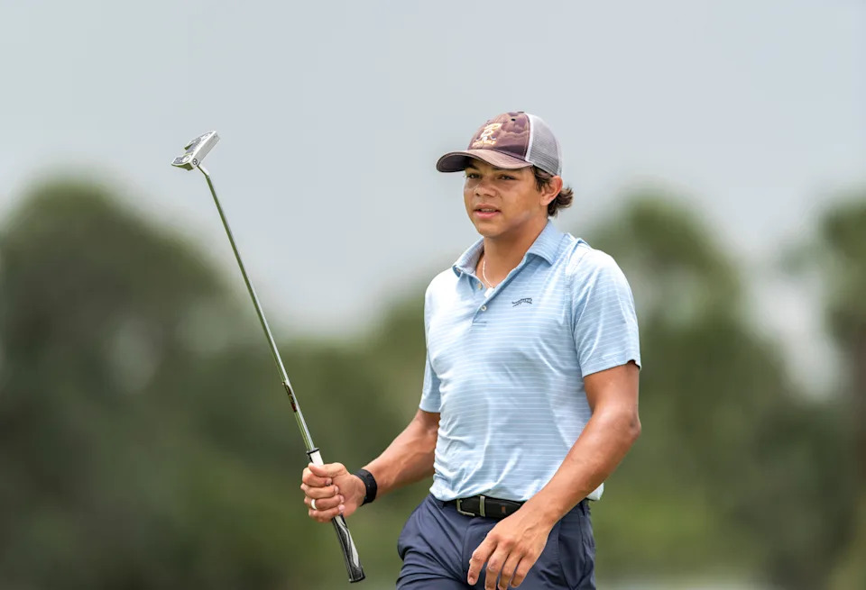 Charlie Woods during the first round of the108th Amateur Championship at BallenIsles Country Club on June 5, 2025, in Palm Beach Gardens, Florida.