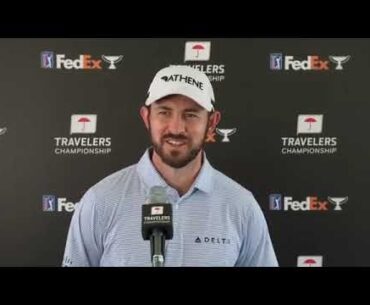 Patrick Cantlay talks about swirling winds and tough tee shots.
