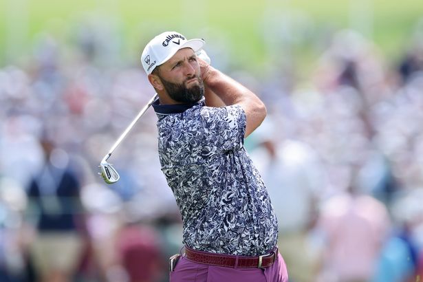  Jon Rahm of Spain plays a shot on the fifth hole during the third round of the 125th U.S. OPEN at Oakmont Country Club on June 14, 2025 in Oakmont