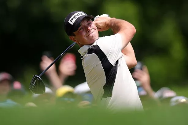 Viktor Hovland of Norway plays his shot from the first tee during the final round of the Travelers Championship 2025 at TPC River Highlands on June 22, 2025 in Cromwell, Connecticut