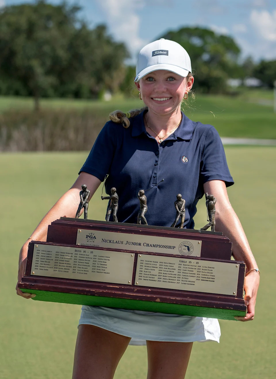 Jupiter's Reese McMillan smiles after winning the 41st Nicklaus Junior Championship at the Tequesta Country Club on June 23, 2025 in Tequesta, Florida.