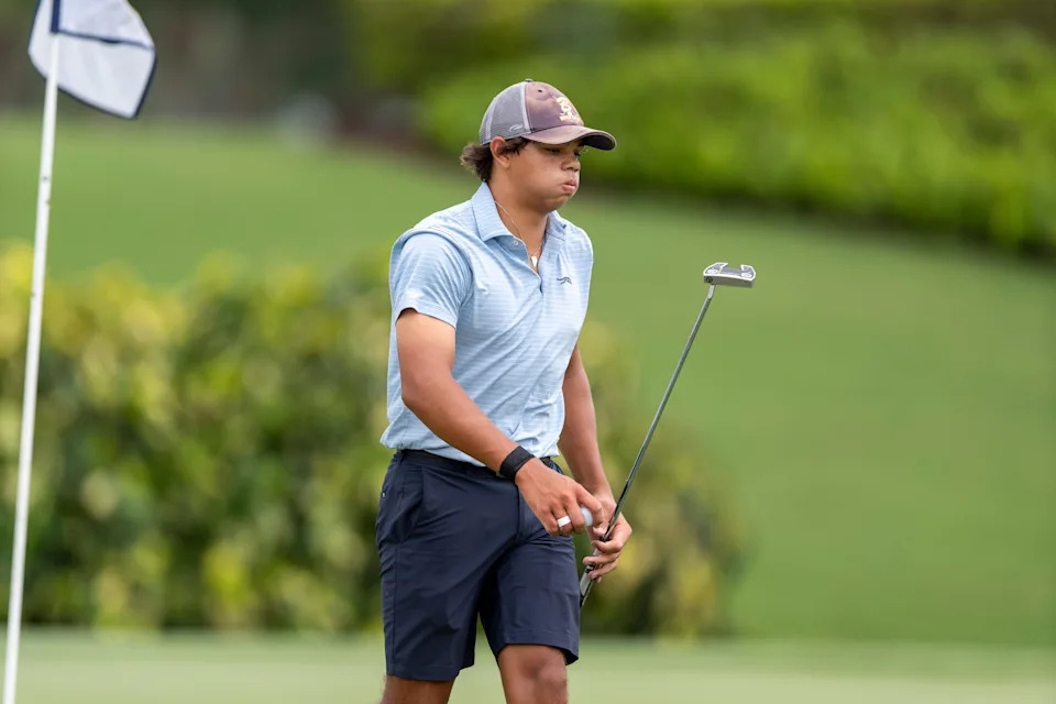 Charlie Woods during the first round of the108th Amateur Championship at BallenIsles Country Club on June 5, 2025, in Palm Beach Gardens, Florida.