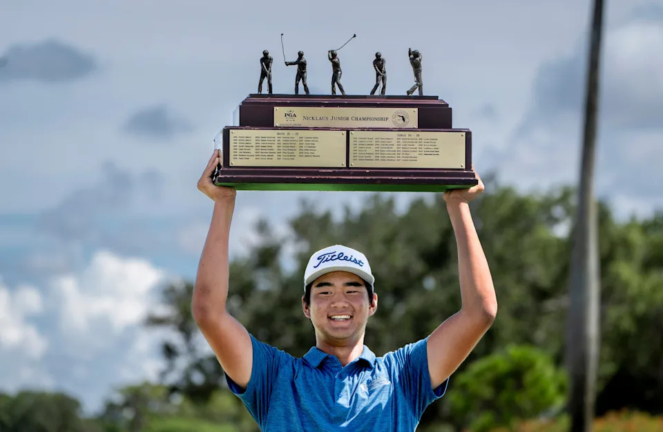Jupiter's Reese McMillan tees off at the 41st Nicklaus Junior Championship at the Tequesta Country Club on June 23, 2025 in Tequesta, Florida.