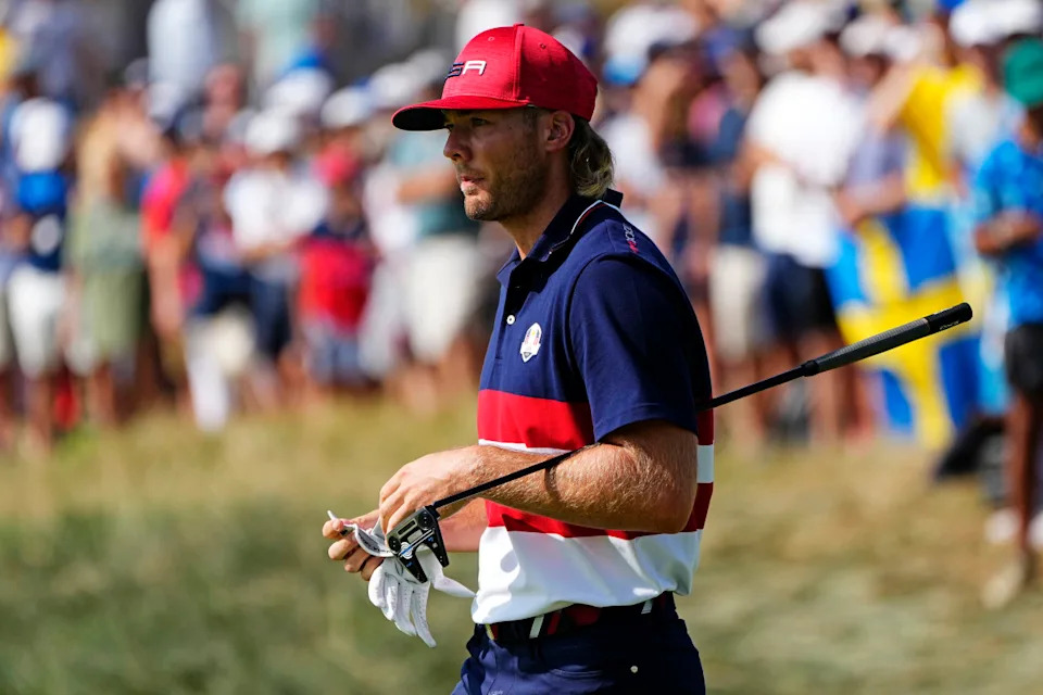 Team USA golfer Sam Burns on the first green during the final day of the 44th Ryder Cup golf competition at Marco Simone Golf and Country Club.Adam Cairns-Imagn Images