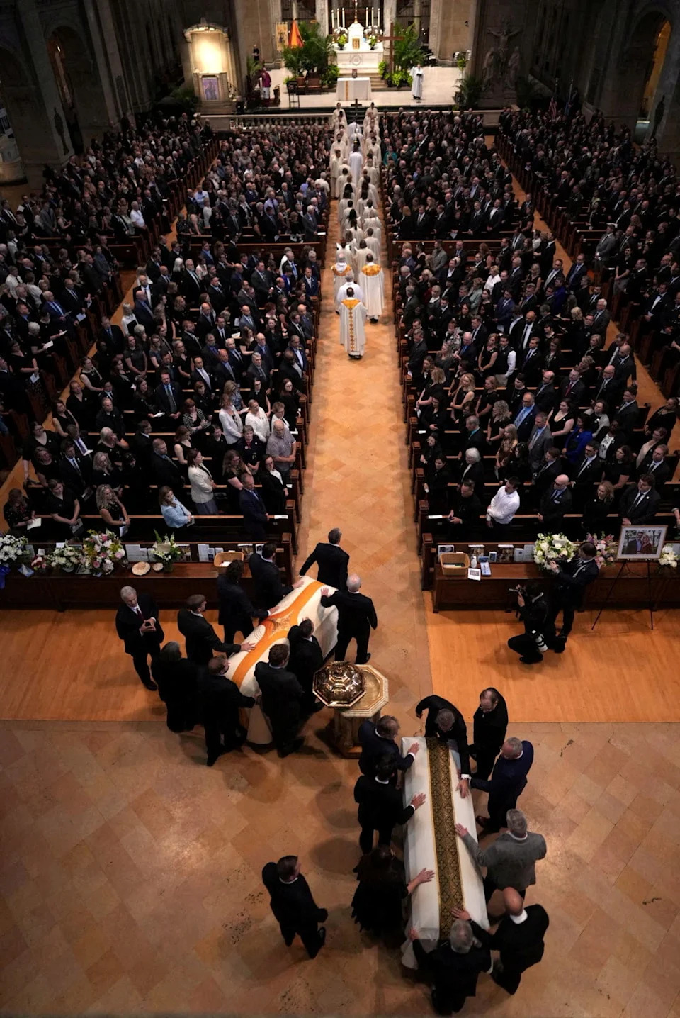 Hundreds attended the Catholic service that celebrated the lives of Melissa and Mark Hortman.  / Jeff Wheeler / via REUTERS