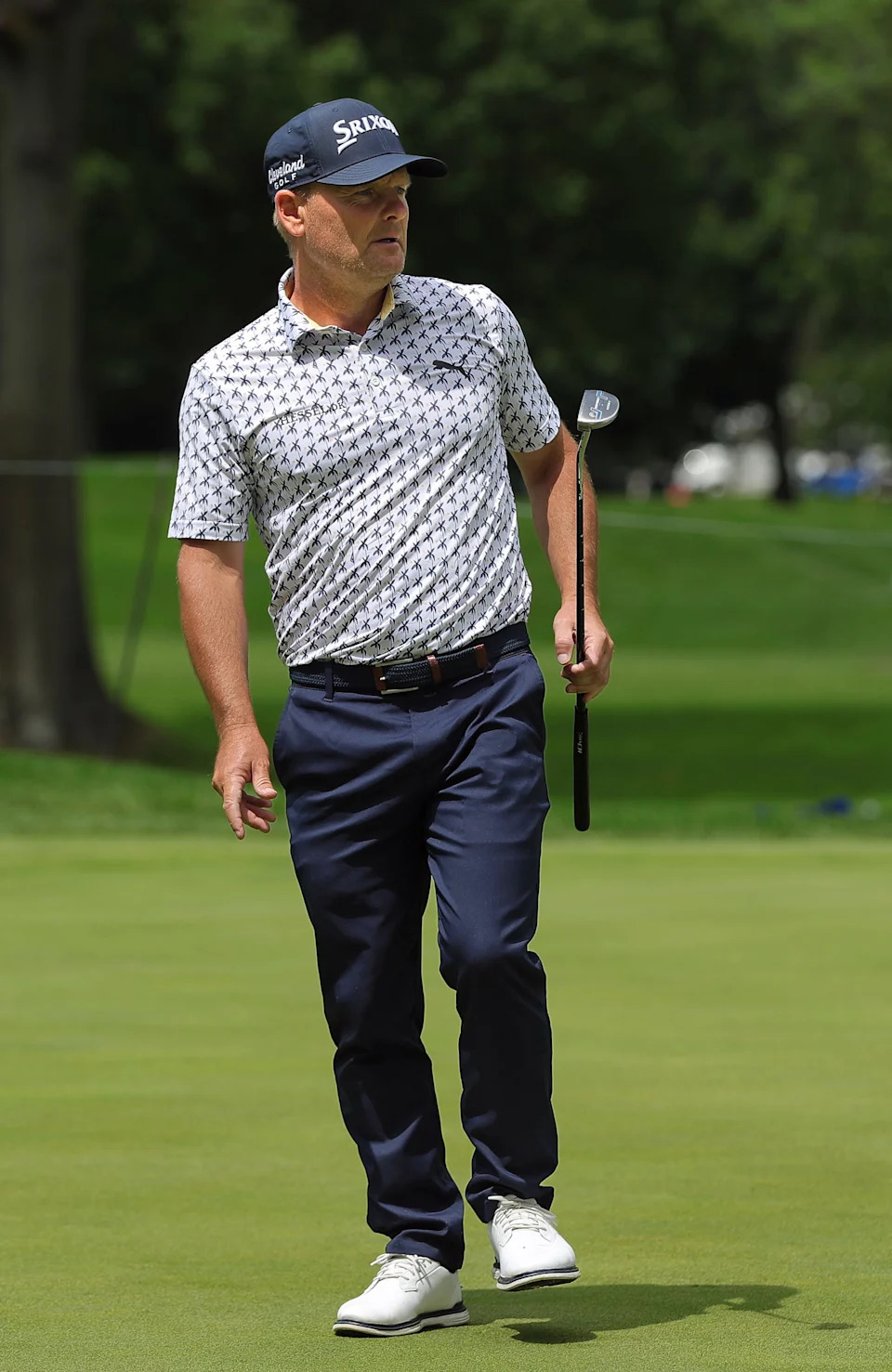 Søren Kjeldsen of Denmark watches his putt on the No. 2 green during the first round of the 2025 Kaulig Companies Championship at Firestone Country Club, Thursday, June 19, 2025, in Akron, Ohio.