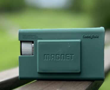 The CaddyTalk Cube rangefinder in the Magnet case