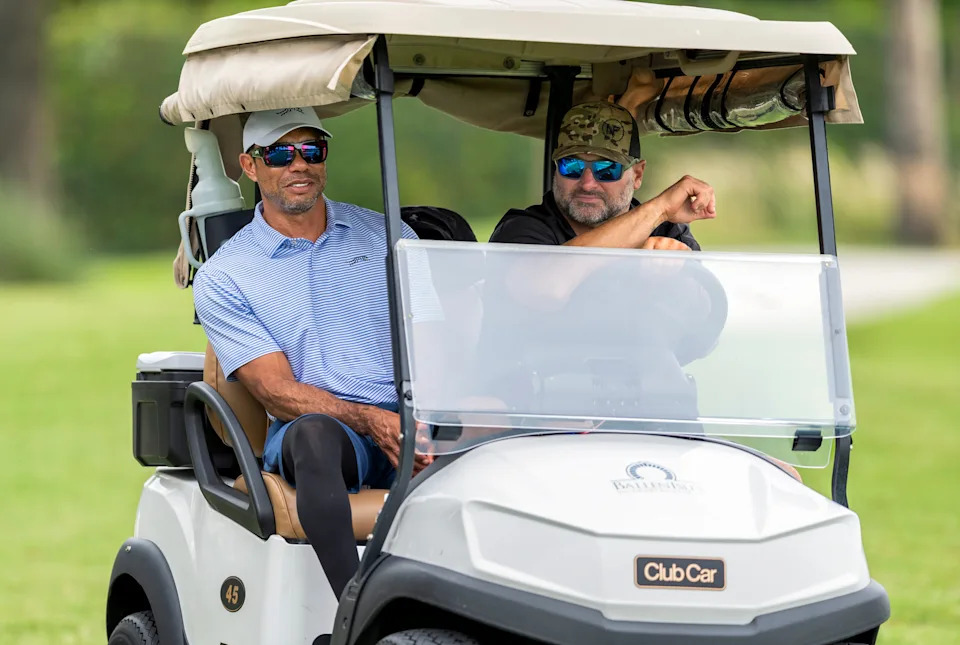 Tiger Woods watches his son, Charlie Woods play during the first round of the108th Amateur Championship at BallenIsles Country Club on June 5, 2025, in Palm Beach Gardens, Florida.