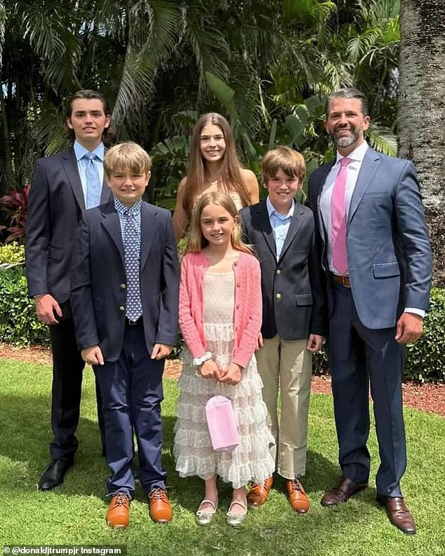 The 10-year-old is the youngest of Donald Trump Jr's five children, including Kai, 18, Donny, 16, Tristan, 13, and Spencer, 12