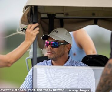 Tiger Woods was spotted out in a golf cart as he watched son Charlie Woods on Thursday