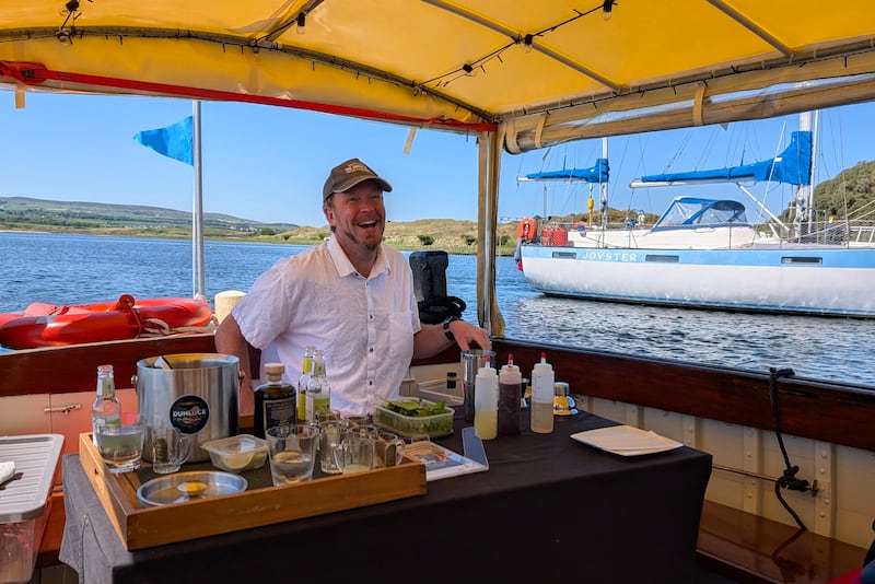 Simon from Dunluce Distillery on board the M.V. Kingfisher