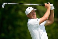 Jordan Spieth tees off on the 13th hole during the first round of the U.S. Open golf...