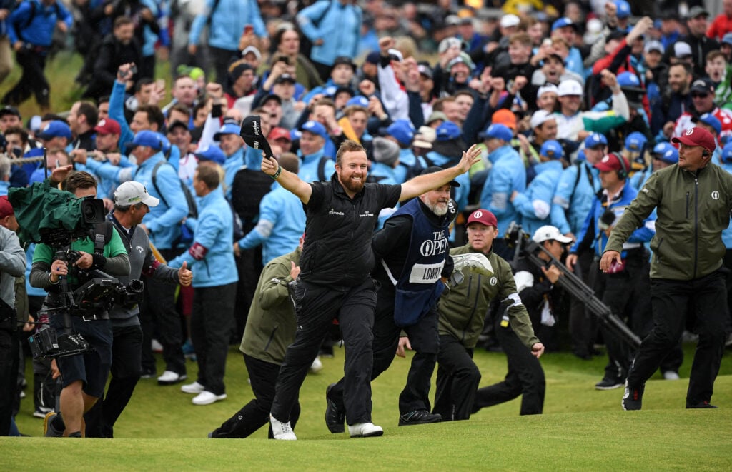 Shane Lowry celebrates after winning the 148th Open Championship at Royal Portrush