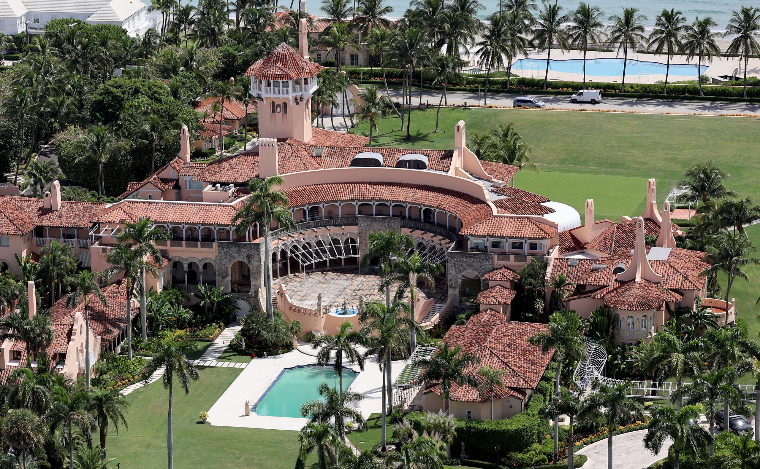 PALM BEACH, FLORIDA - SEPTEMBER 14: In this aerial view, former U.S. President Donald Trump's Mar-a-Lago estate is seen on September 14, 2022 in Palm Beach, Florida. Trump's legal team is currently negotiating with the Justice Department regarding the selection of a Special Master to review documents, some marked Top Secret, seized when the FBI searched the compound. (Photo by Joe Raedle/Getty Images)