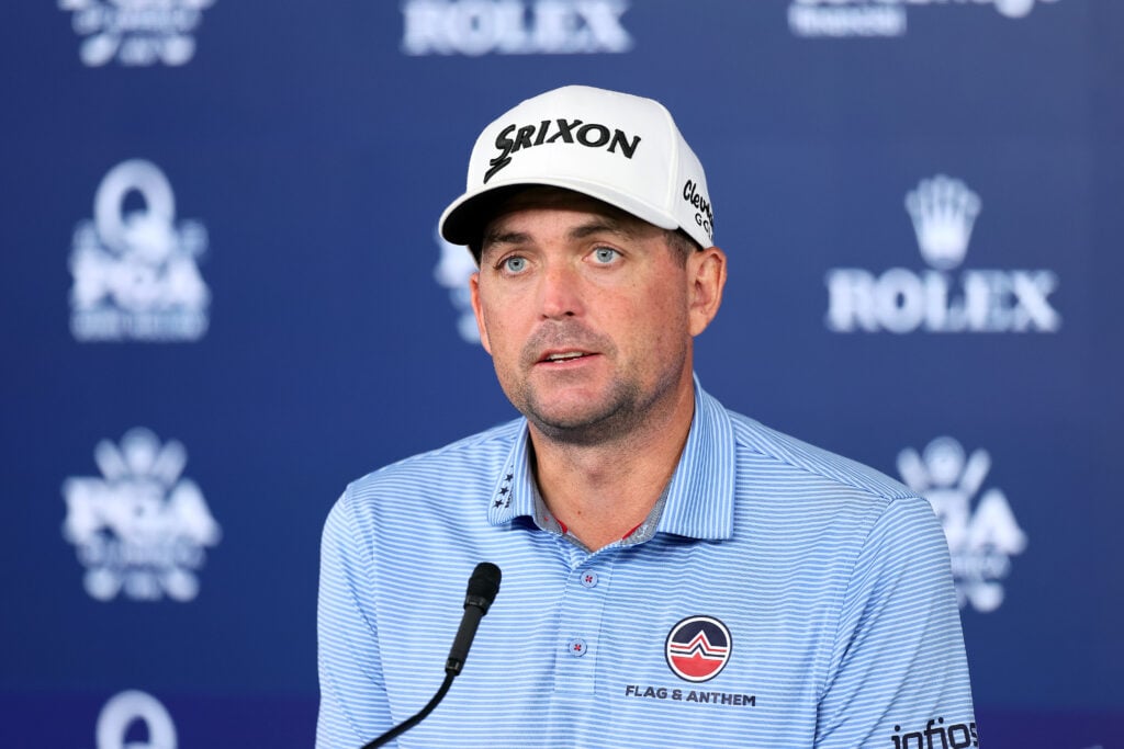 Keegan Bradley speaking to the media at the PGA Championship