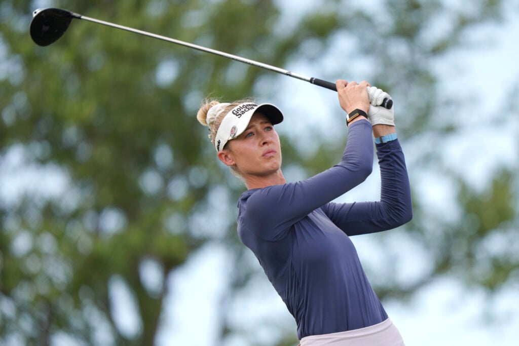 Nelly Korda hits her tee shot on the 11th hole during the final round of the KPMG Women's PGA Championship at Fields Ranch East at PGA Frisco