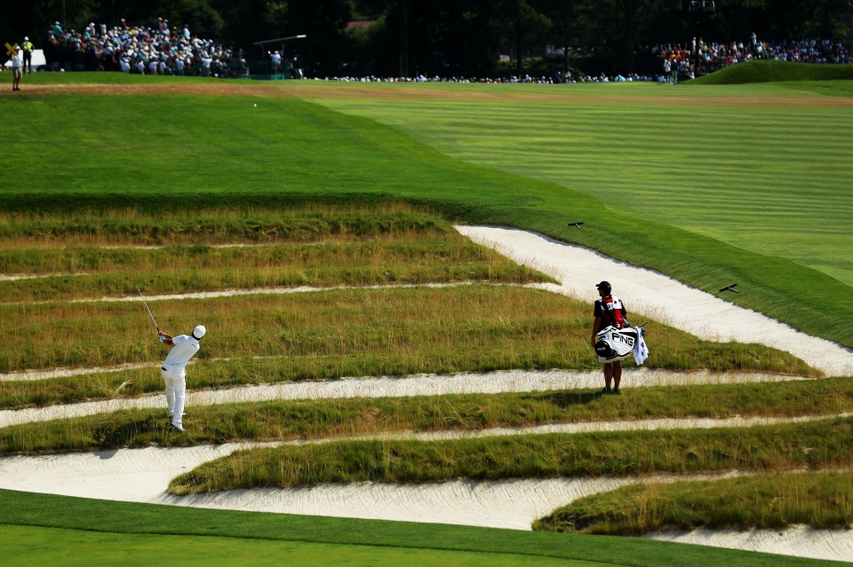 OAKMONT, PA - JUNE 19:  Andrew Landry of the United States plays a shot from the church pew bunker on the fourth hole during the final round of the U.S. Open at Oakmont Country Club on June 19, 2016 in Oakmont, Pennsylvania.  (Photo by David Cannon/Getty Images)
