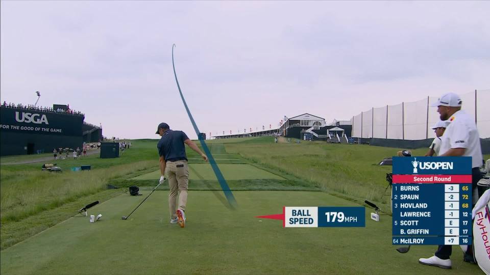 Golfer teeing off with ball speed of 179 mph.