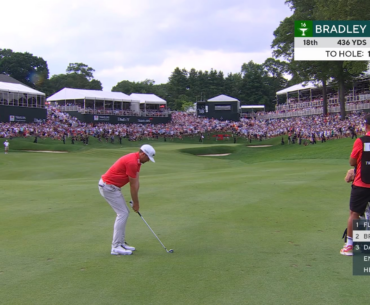 Keegan Bradley flags approach on final hole, buries birdie putt to steal victory from Tommy Fleetwood at the Travelers Championship