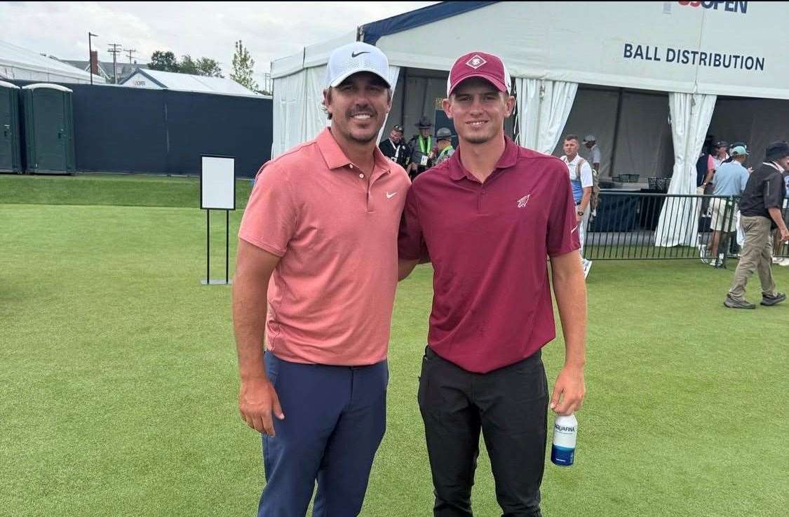 Tyler Weaver with his practice partner Brooks Koepka at the U.S. Open. Picture: The Links Golf Club