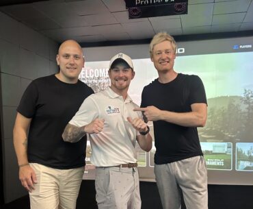 Pictured with Neil Roberston (left) are Michael Mckie and William Etchells business partners at Infinity Golf Studio