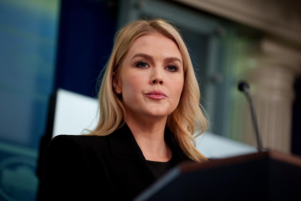 WASHINGTON, DC - FEBRUARY 5: White House Press Secretary Karoline Leavitt takes a question from a reporter during a news conference in the Brady Press Briefing Room at the White House on February 5, 2025 in Washington, DC. Leavitt discussed the president's views on Gaza, the Panama Canal, and a "No Men In Women's Sports" executive order the president is set to sign later today, and other topics. (Photo by Andrew Harnik/Getty Images)Andrew Harnik&sol;Getty Images