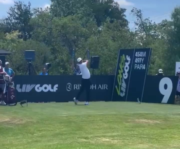 Brooks Koepka slams his driver and bludgeons a tee marker at LIV Dallas