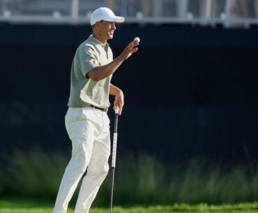 Adam Scott is tied for second, one shot back, after three rounds of the US Open