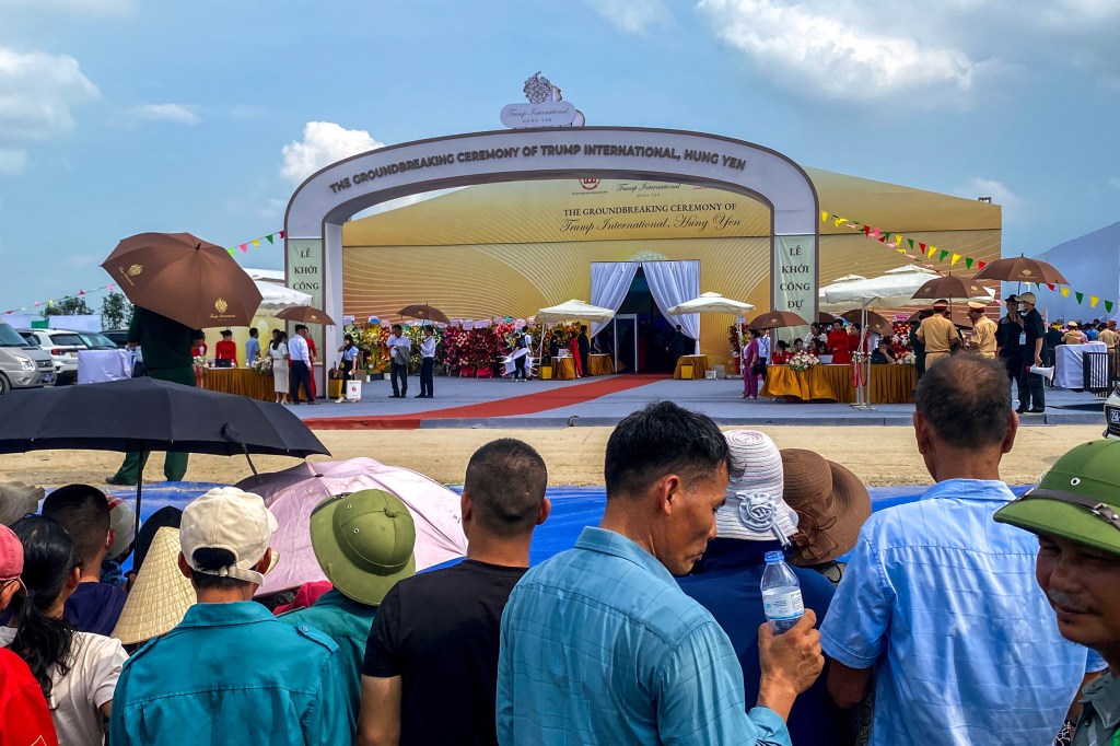 People attend a groundbreaking ceremony for the Trump Organization's golf course project in Vietnam on May 21, 2025.