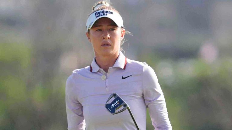 Nelly Korda looks at her putt on the second hole during the first round of the Women's PGA Championship golf tournament Thursday, June 19, 2025, Frisco, Texas. (AP Photo/LM Otero)