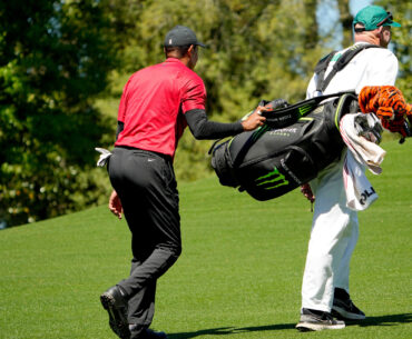 Tiger Woods and his Monster Energy golf bag