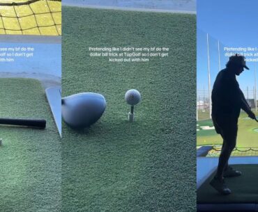 A couple doing the "dollar trick" at TopGolf