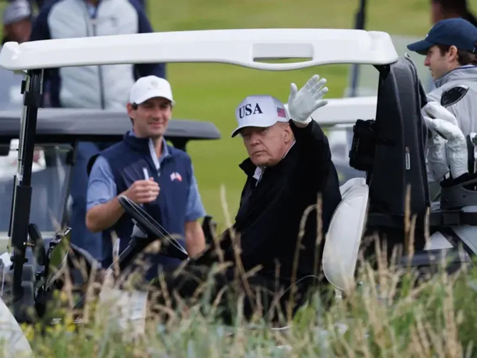 Donald Trump at Turnberry on Saturday morning (PA)