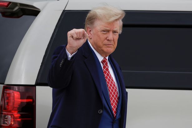  Donald Trump disembarks his plane "Trump Force One" at Aberdeen Airport in 2023