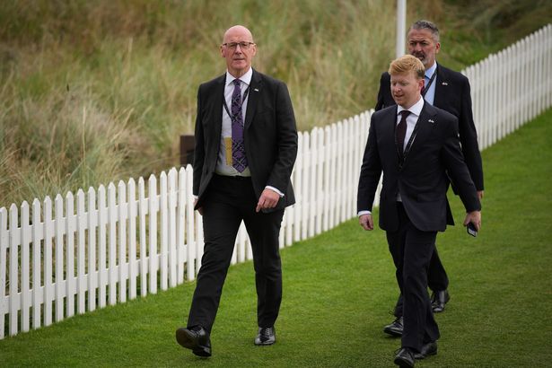 John Swinney arrives at new course at Trump International Golf Links in Balmedie.