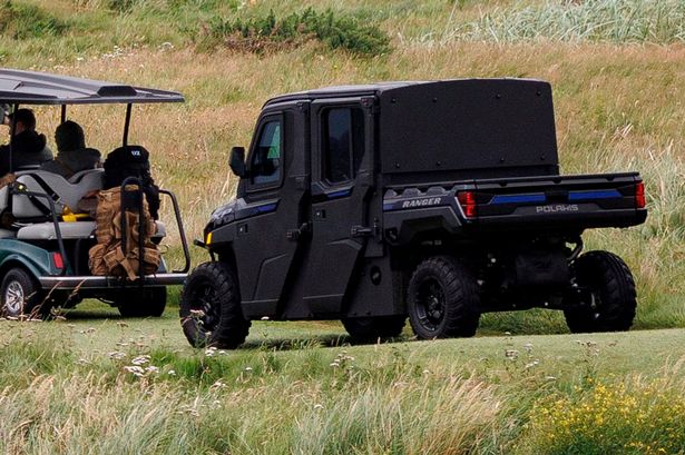 President Donald Trump was presented with an armored golf cart for his visit to Scotland, where protestors are planning plenty of disruptions to express their feelings.