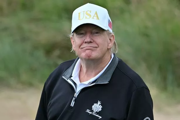 Donald Trump at the International Golf Links course in Balmedie, Aberdeenshire today. 