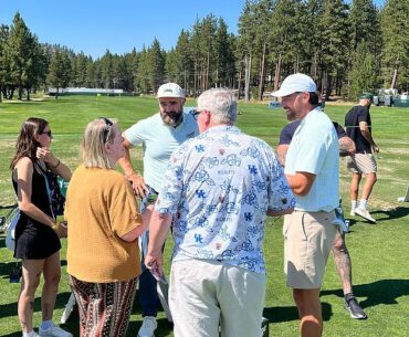 Travis and Jason Kelce were in high spirits as they chatted to fans on the driving range