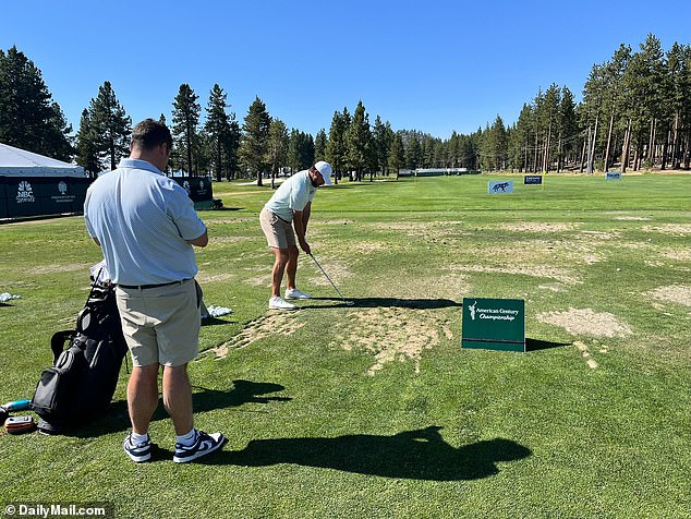 Ahead of Friday's first round, Travis hit some practice balls on the driving range in Tahoe