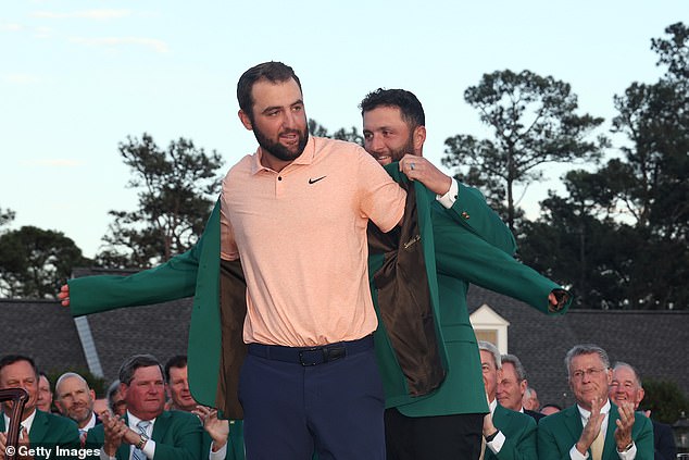 Scheffler slips on the Green Jacket after winning the Masters in 2024