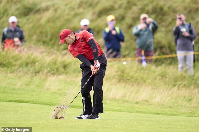 Garcia, pictured during his final round at Portrush, had earlier snapped his driver in two after a wayward tee shot