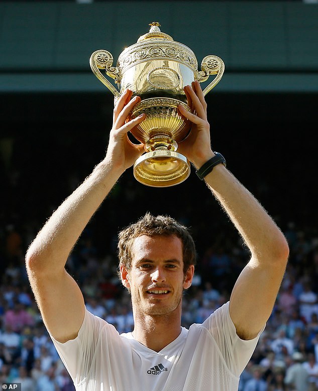 Sir Andy Murray lifting the Wimbledon men's trophy in 2013 after beating Novak Djokovic