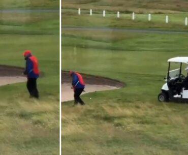Donald Trump golf video: Golf ball dropped in front of bunker in Scotland after bulletproof buggy debuted