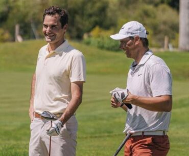 Tennis legends Federer and Nadal swap rackets for golf clubs in Mallorca