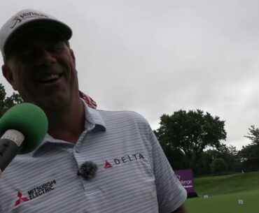 Stewart Cink scrum interviews at Warwick Hills CC on Media Day 2025 to promote the Ally Challenge