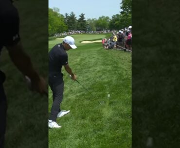 Jordan Spieth JUST a bit outside, nearly clipping members of the gallery at The Memorial Tournament