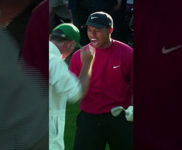 Tiger’s chip on No. 16 from two angles. #themasters #tigerwoods