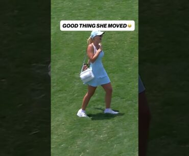 Good thing she moved out of the way 😂 #gold #livgolf #golfball #funny #dustinjohnson